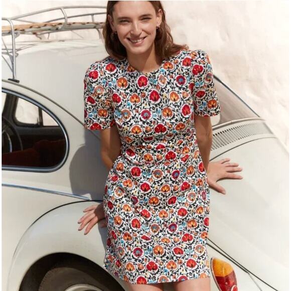 BODEN Cotton Mini Shift Dress Enchanting Bloom Floral Red Orange Sz 10 P {3R24} - Picture 1 of 5
